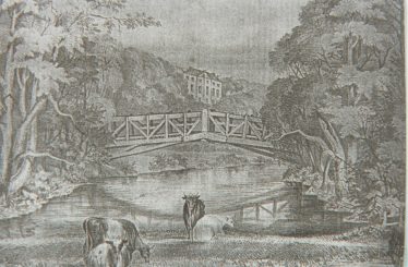Drawing of bridge that once led to Healaugh Manor.